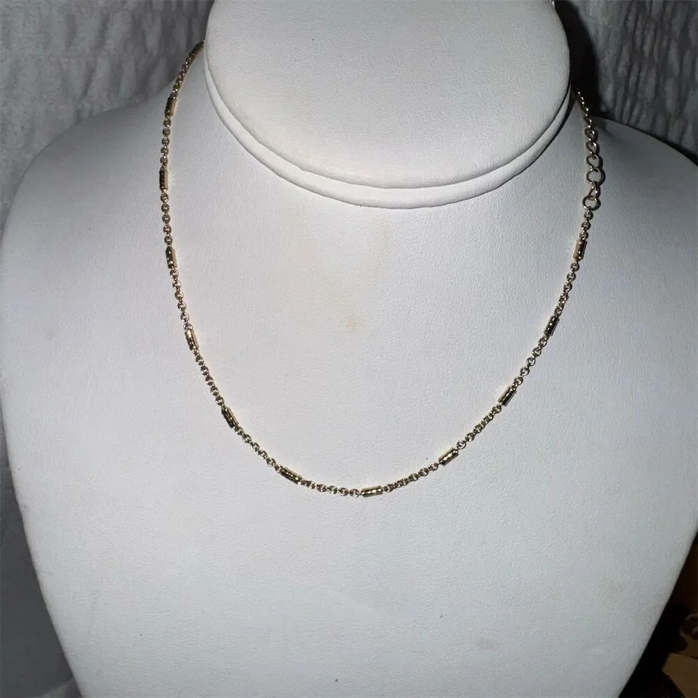 Dainty Gold-Tone Tube and Chain link Necklace 16” - Picture 2 of 14